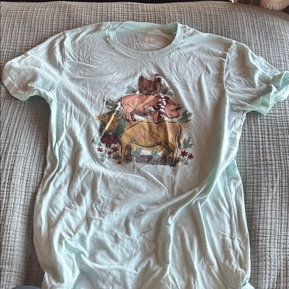 Light Mint Graphic Short Sleeve Tee with Animal Stack